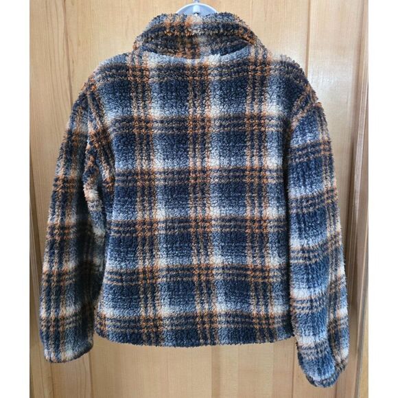 Lazy Sunday Womens Plaid Sherpa Fleece Pullover Jacket Large warm cozy cottageco - Picture 3 of 7